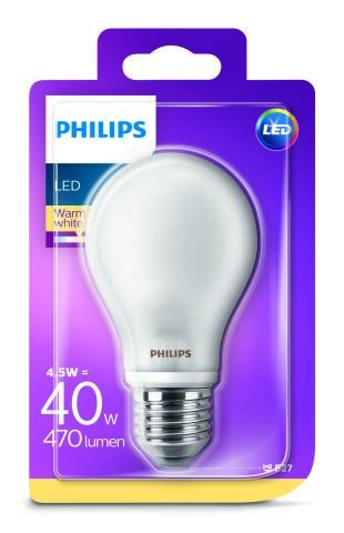 Obrázok LED žiarovka Philips Lighting 8718696576571 230 V, 4.5 W = 40 W, teplá biela, A+ (A++ - E), vlákno, 1 ks