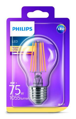 Obrázok Philips LED Classic Filament 8-75W, E27, čirá, 2700K (929001384017)