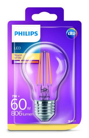 Obrázok Philips LED Classic Filament 7-60W, E27, čirá, 2700K (929001387317)